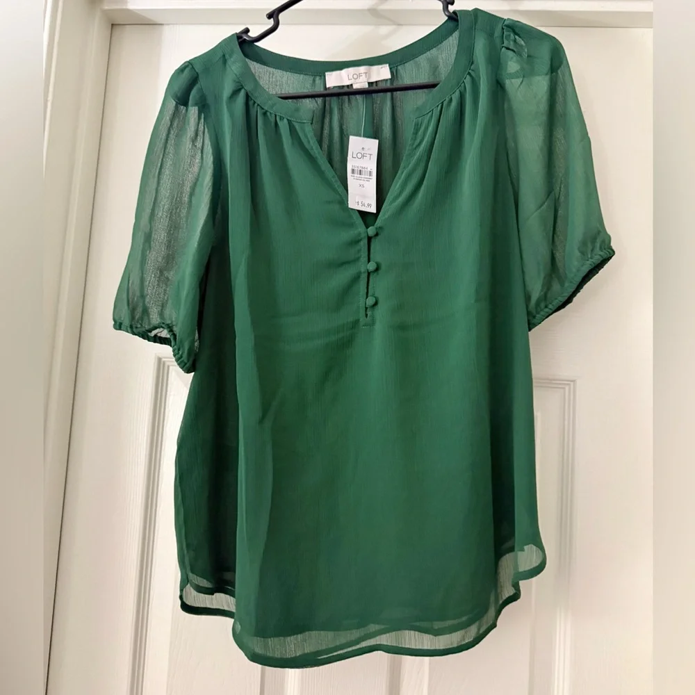 LOFT Sheer Sleeve Green Blouse